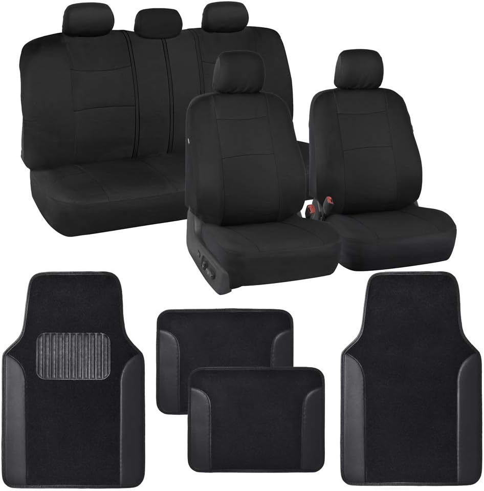 Blue PolyPro Car Seat Covers Full Set with 4-Piece Car Floor Mats E1053