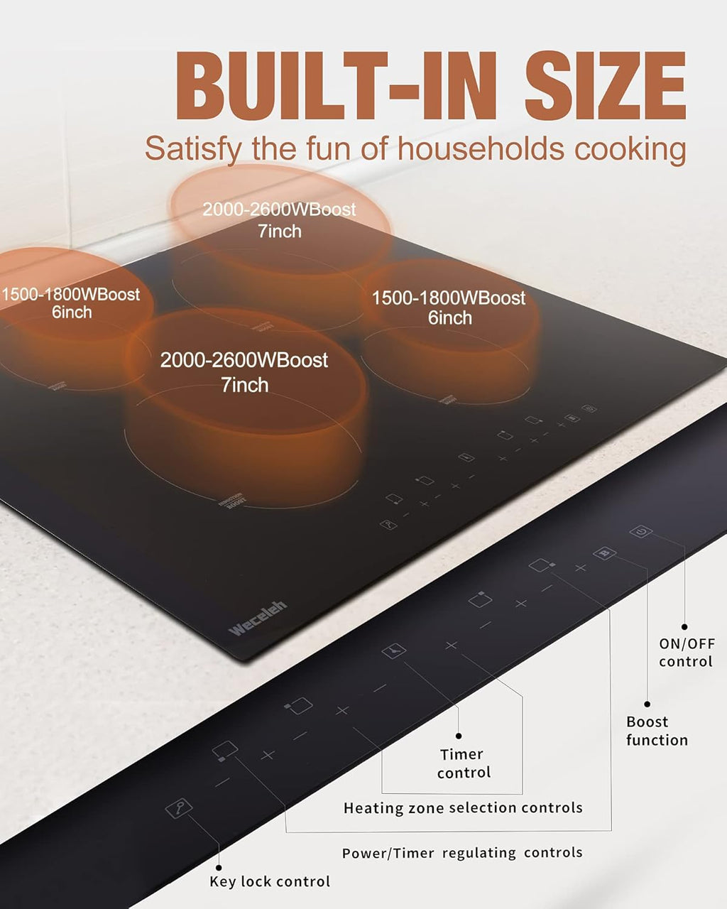 Induction Cooktop 30 Inch, 4 Burner 7000W, Built-in, 220-240V, 9 Power Levels, Timer & Kid Safety Lock F428674
