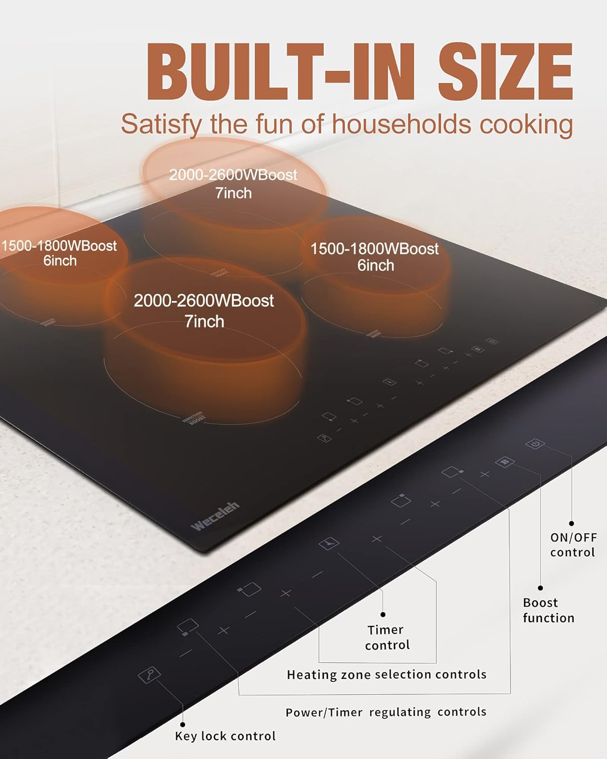 Induction Cooktop 30 Inch, 4 Burner 7000W, Built-in, 220-240V, 9 Power Levels, Timer & Kid Safety Lock F428674