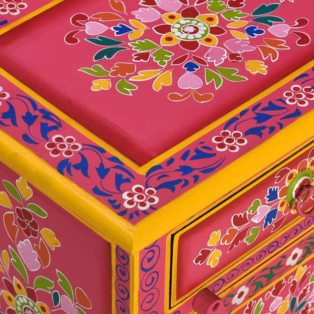 Pink Hand Painted Solid Mango Wood Bedside Cabinet D798