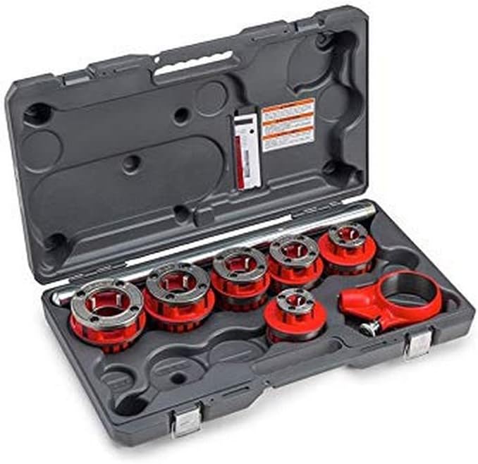 Exposed Ratchet Threader Set, 1/2-Inch to 2-Inch NPT Pipe Threading Dies and Manual Ratcheting Pipe Threader with Carrying Case P703