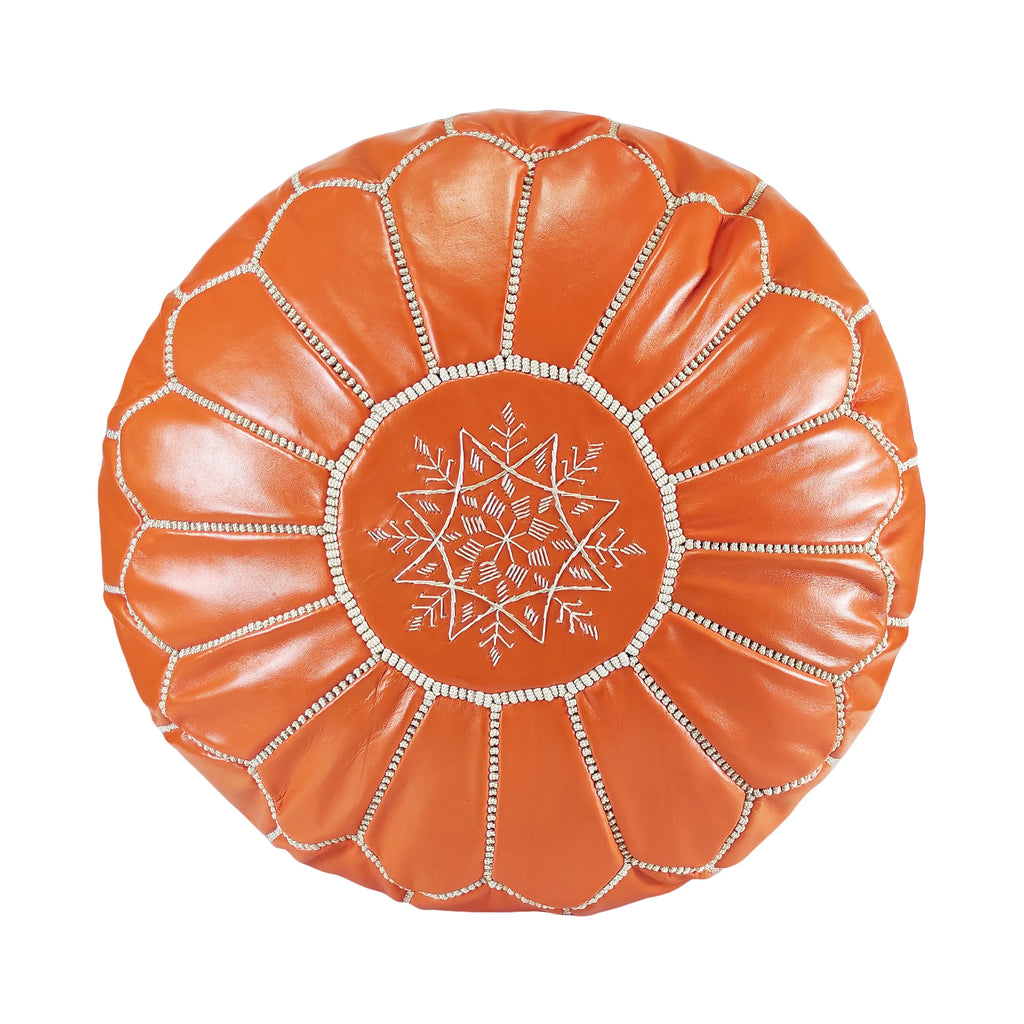 Orange Leather Ottoman J165022