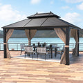 Galvanized Steel Aluminum Frame Gazebo with Netting and Curtains 10'x 13' O1989