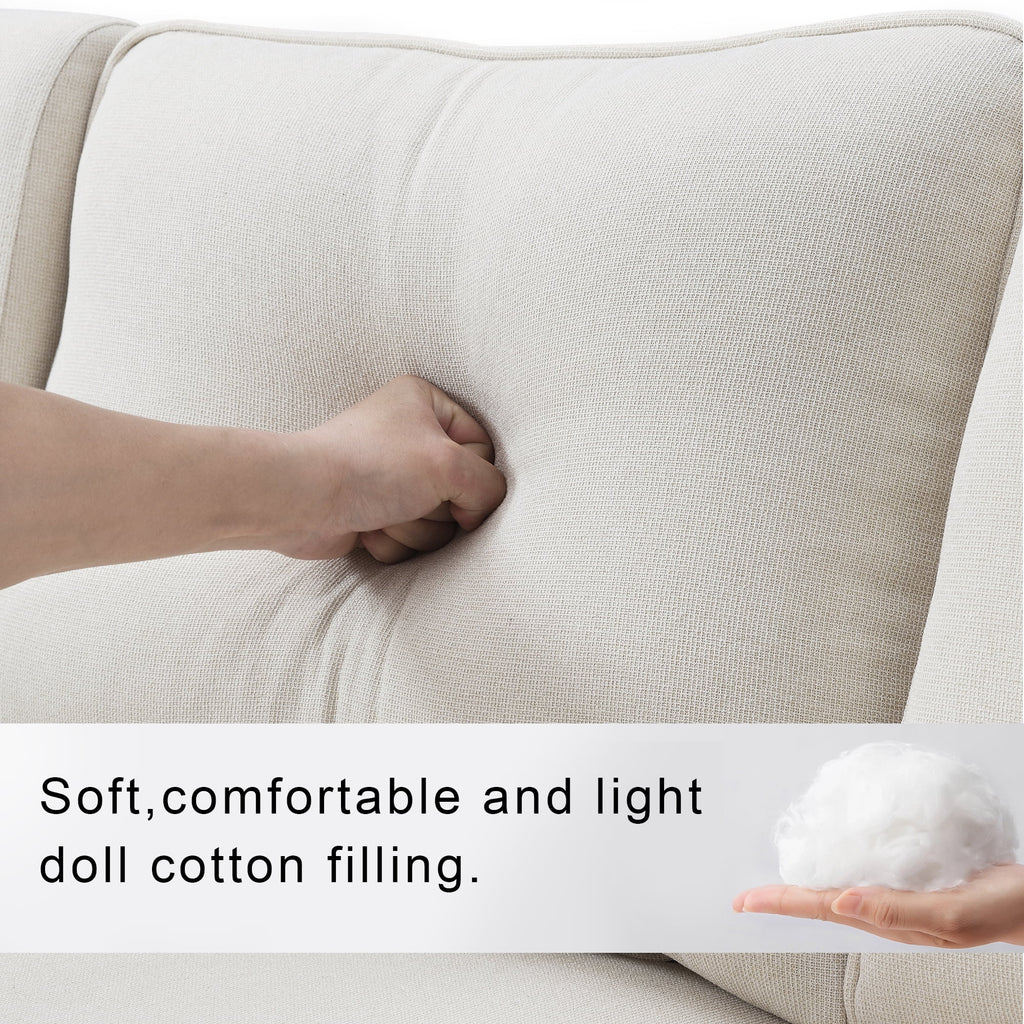Upholstered Sofa with Console, 2 Cupholders and 2 USB Ports, Linen Fabric, 4-Seat J705195