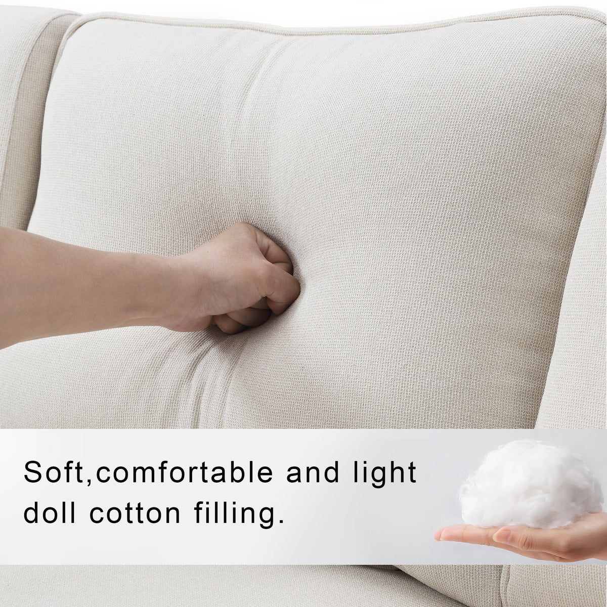 Upholstered Sofa with Console, 2 Cupholders and 2 USB Ports, Linen Fabric, 4-Seat J705195