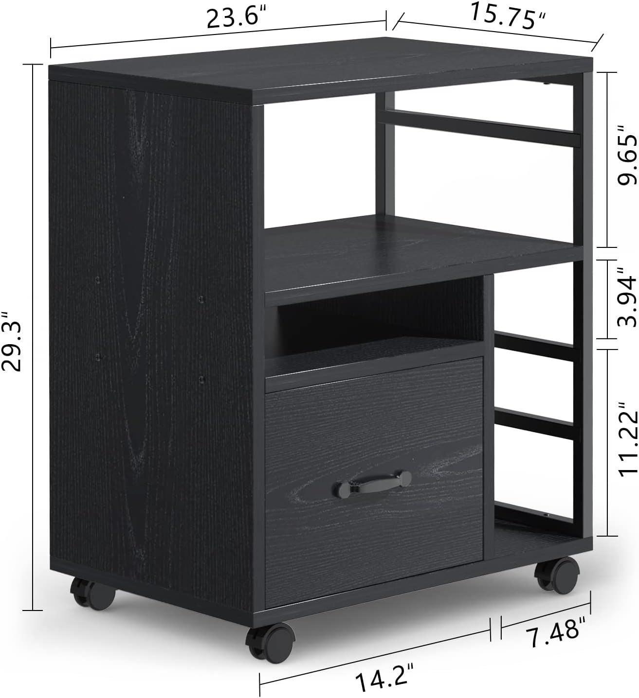 Black Mobile File Cabinet with Drawer M593207