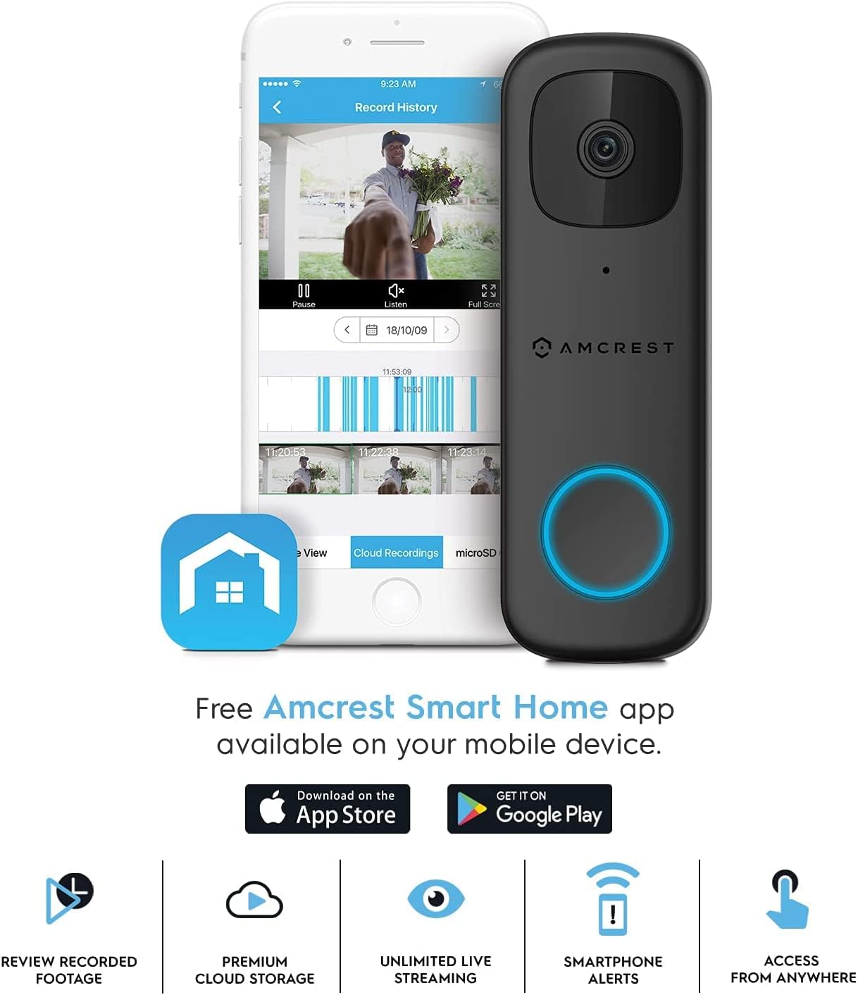 4MP Wireless WiFi Video Doorbell Camera with 2-Way Audio T260068