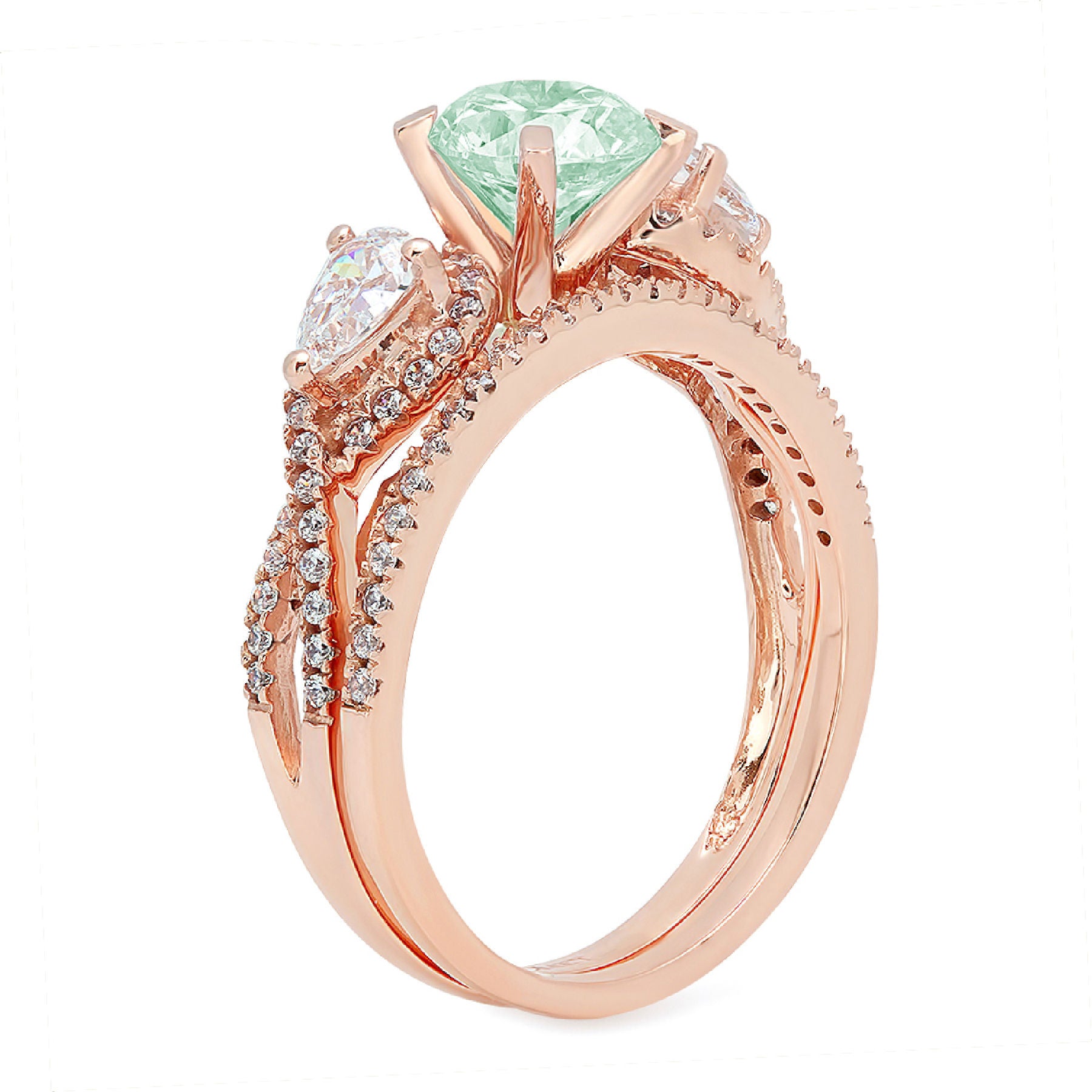 18k Rose Gold Simulated Diamond Ring Band Set Size 3.5 E437417