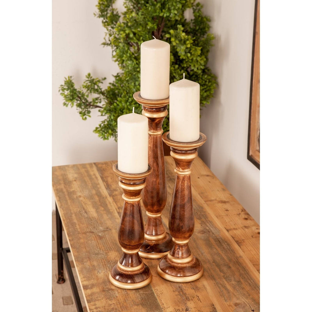 Brown Wood Baluster Candle Holders - Set of 3 K96425