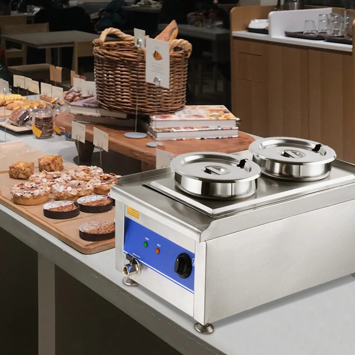 1200W Dual Pots Countertop Food Warmer Stainless Steel Commercial Bain Marie D309