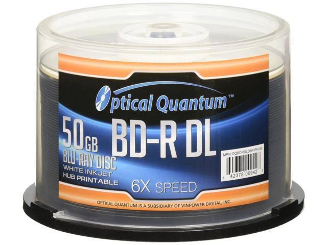 50GB BD-R DL White Inkjet Printable Blu-ray Double Layer Recordable Media, 50-Disc Spindle Q376466