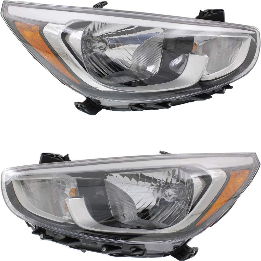 Hyundai Accent Headlight Assembly 2015 2016 Pair Halogen U303